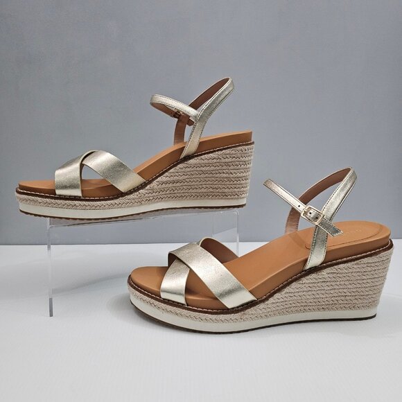 Cole haan cloudfeel espadrille + FREE SHIPPING | Zappos Cole Haan Cloudfeel Silvee Espadrille Wedge Sandal Womens 11 Gold Leather NEW